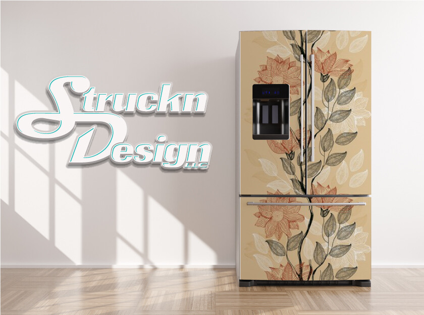 Vintage Beige Dim Flower Vine Red Fridge Freezer Wrap Side Door Vinyl Decal
