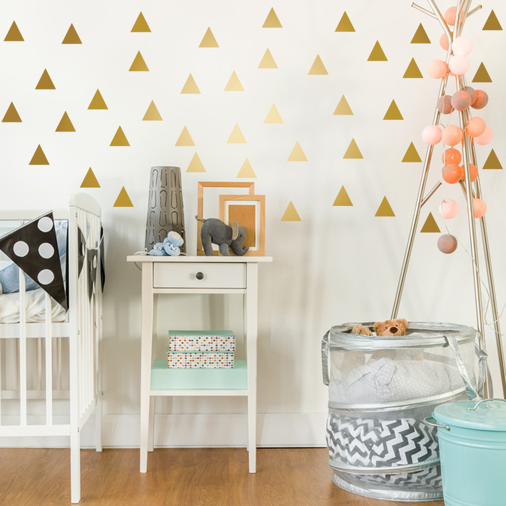 Pack of 40 SILVER matt metallic 2 inch, 5 cm TRIANGLES wall art stickers decals