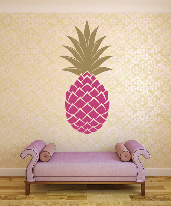 Pineapple Wall Decal, Pineapple Decor, Retro Wall Decal, Retro Wall Decor