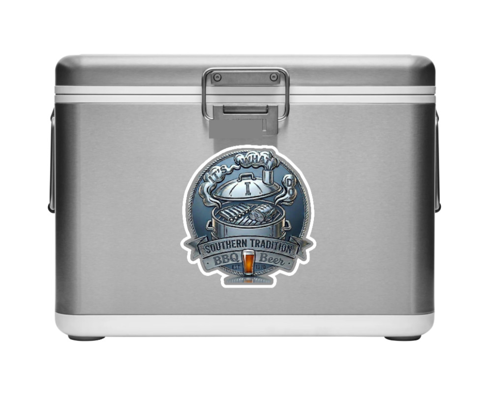 BBQ – Tradition & Beer – 4" Handmade Vinyl Decal Vehicle Cooler Smoker Laptop
