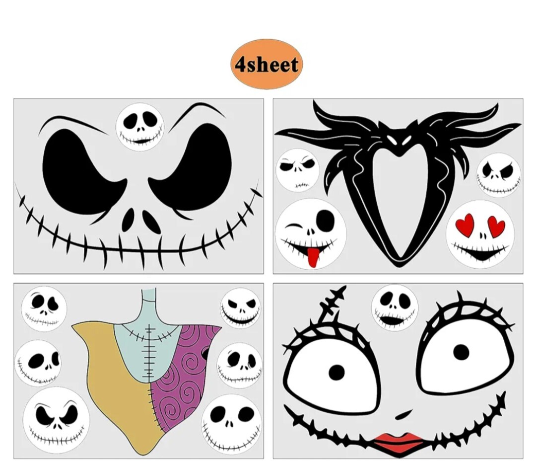 4 Sheets Halloween Door Stickers Decor Halloween Jack Skellington Door..LOWEST $