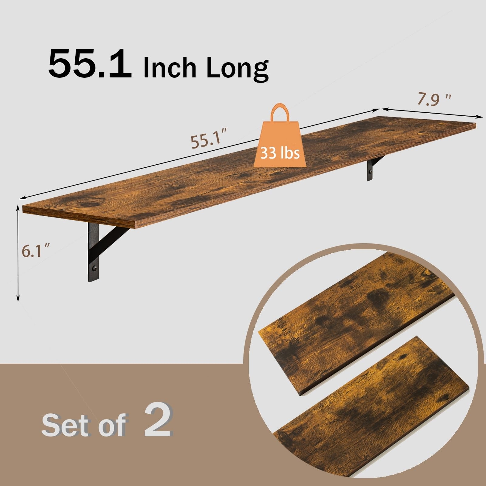 DINZI LVJ Long Wall Shelves, 55.1Inch Wall Mounted Shelves Set of 2, Extra La…