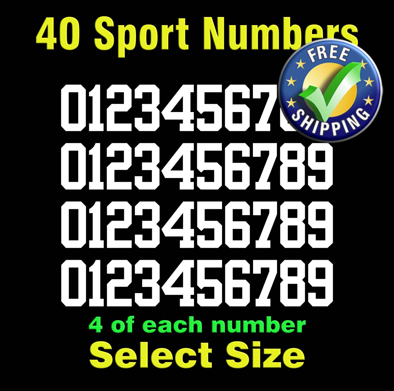 0-9 Numbers Vinyl Sticker Decal Sheet 40 ea Sport Font – COLOR WHITE – YRBF