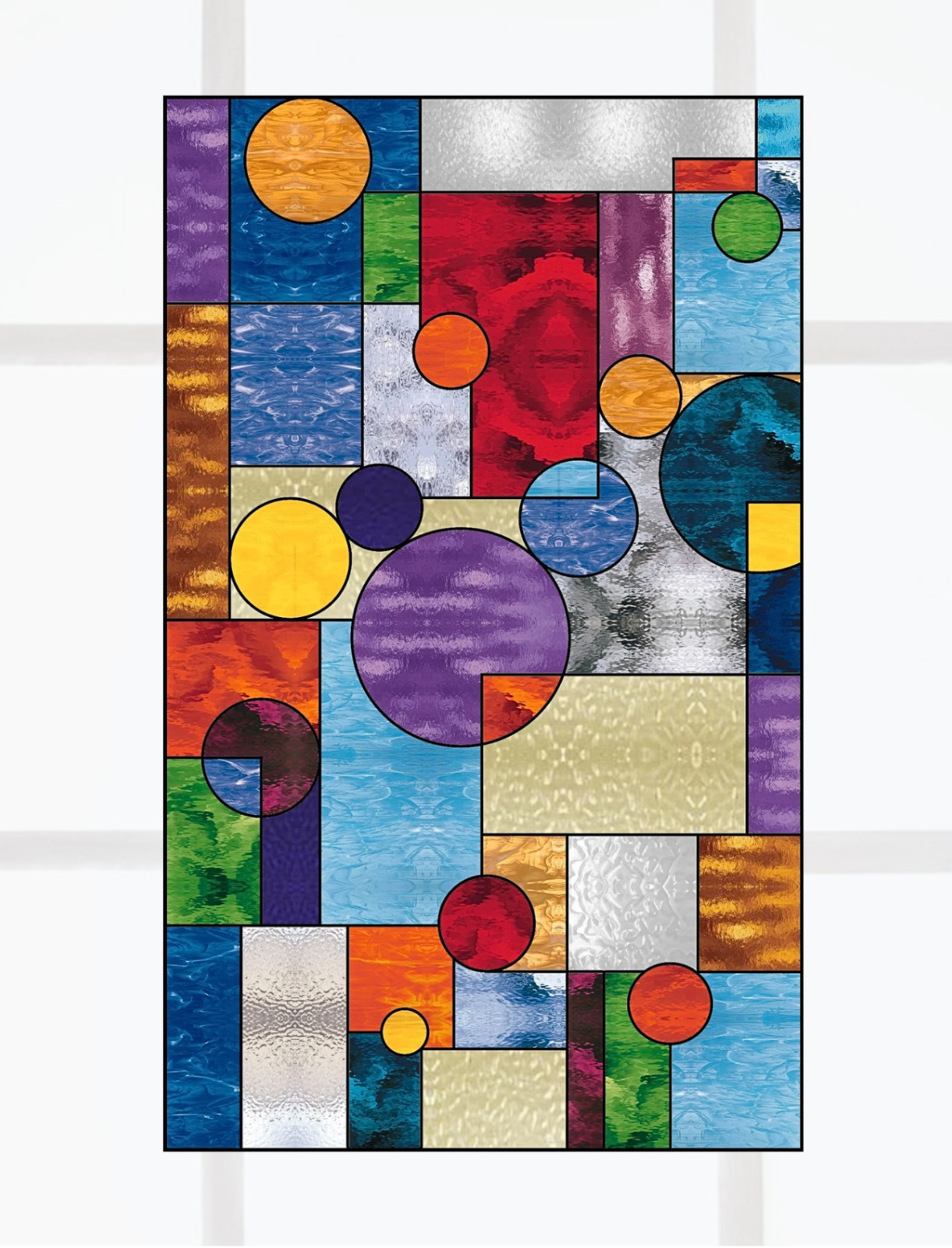 Geometric Modern Shapes Faux Stained-Glass WINDOW CLING Size 10.6" Vinyl