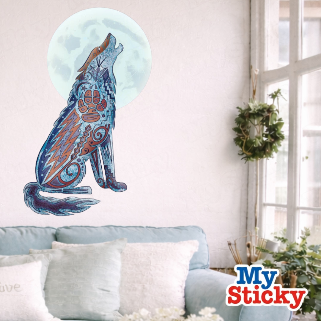 Howling Wolf Moon Wall Decal Tribal Boho Geometric Wall Art Room Southwest Decor
