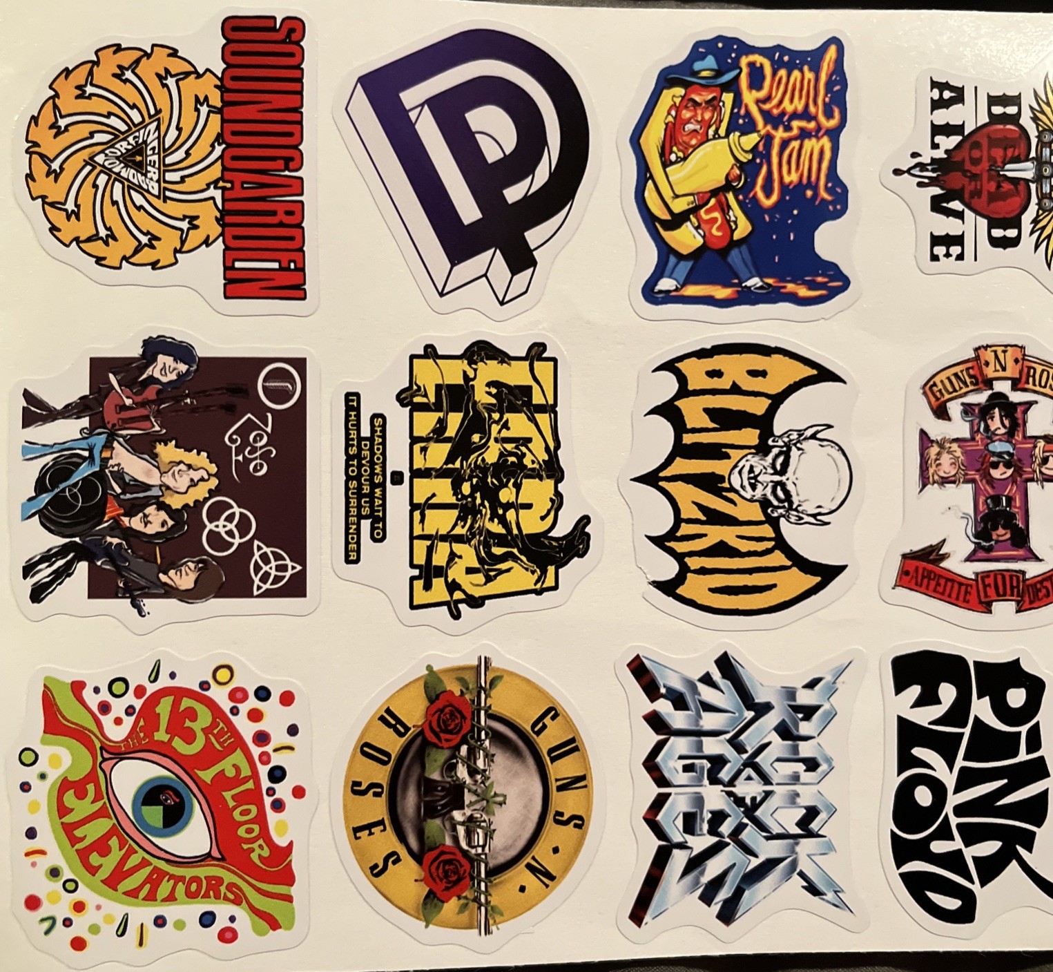 60 Classic Rock Bank Vinyl Stickers – Zeppelin, Rage, Stones, Pearl Jam, AC/DC