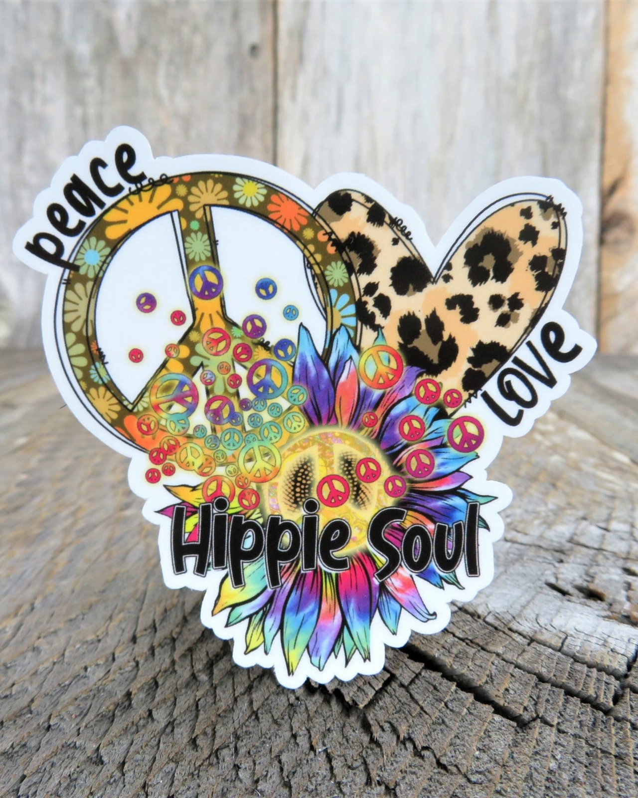 Peace Love Hippie Soul Sticker Peace Sign Heart Colored Retro Flower Power