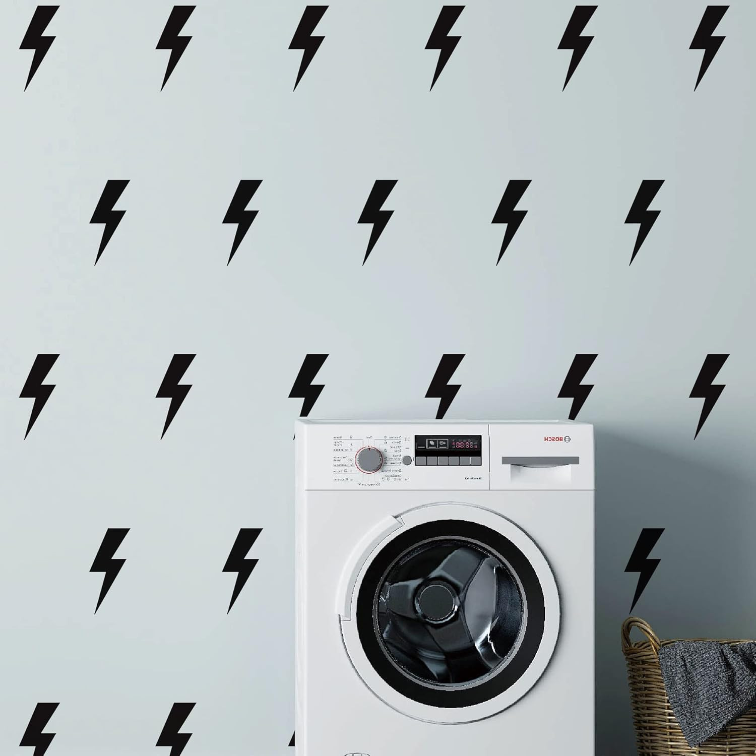 Large Black Vinyl Lighting Bolt Wall Decals, Peel and Stick Modern Thunder Stick