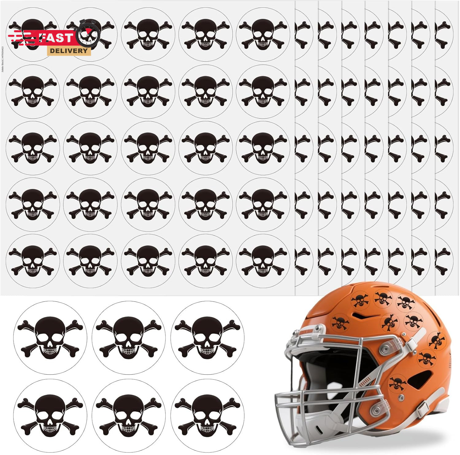 Skull Helmet Stickers, 200 Pcs Youth Football Helmet Stickers, 1-1/8 Inches Viny