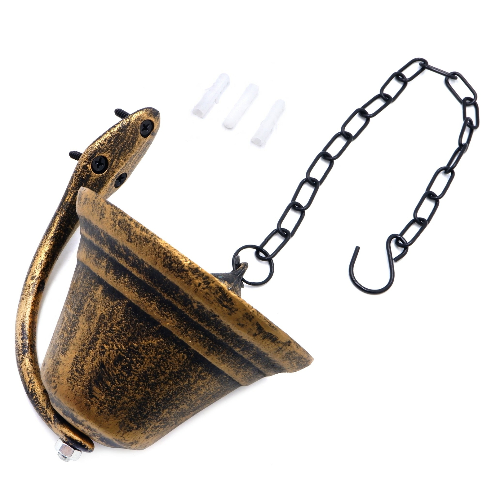 Dinner Bell Wall Hanging Mount Heavy Cast Solid Iron Decoration Gold Small
