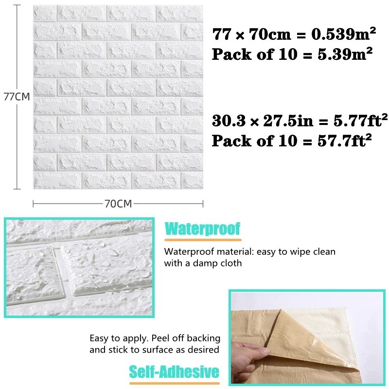 10pcs 3D Imitation Brick Home Wall Sticker Waterproof Self Adhesive Wallpaper