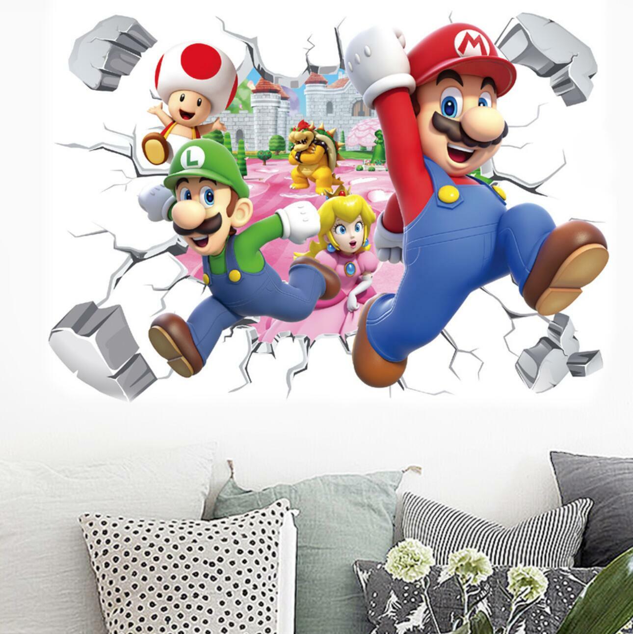 3D Super Mario Bros Lugi Removable HUGE Wall Stickers Decal Kids Home Decor USA