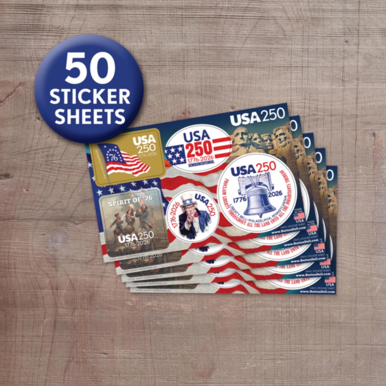50 Die Cut Sticker Sheets – CLASSIC America, Semiquincentennial 250 Freedom USA