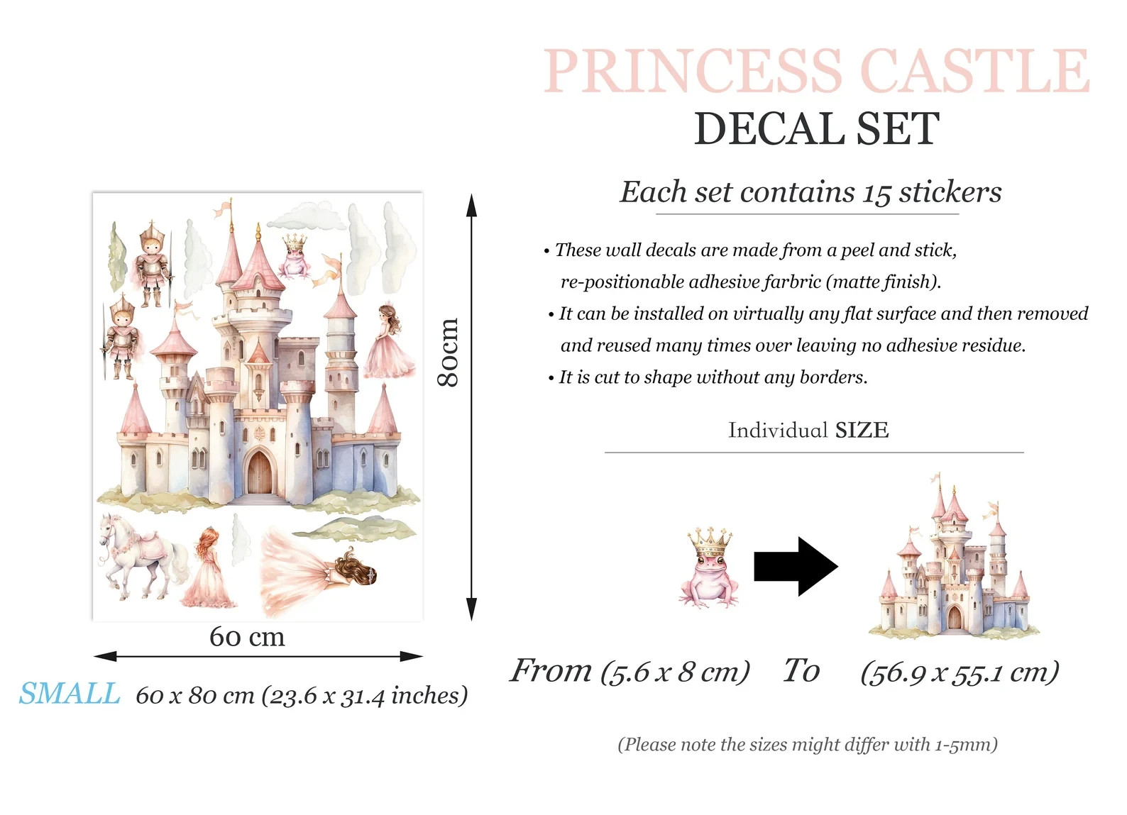 Enchanting Princess Castle Wall Decal Set – Gallant White Horse – BR468
