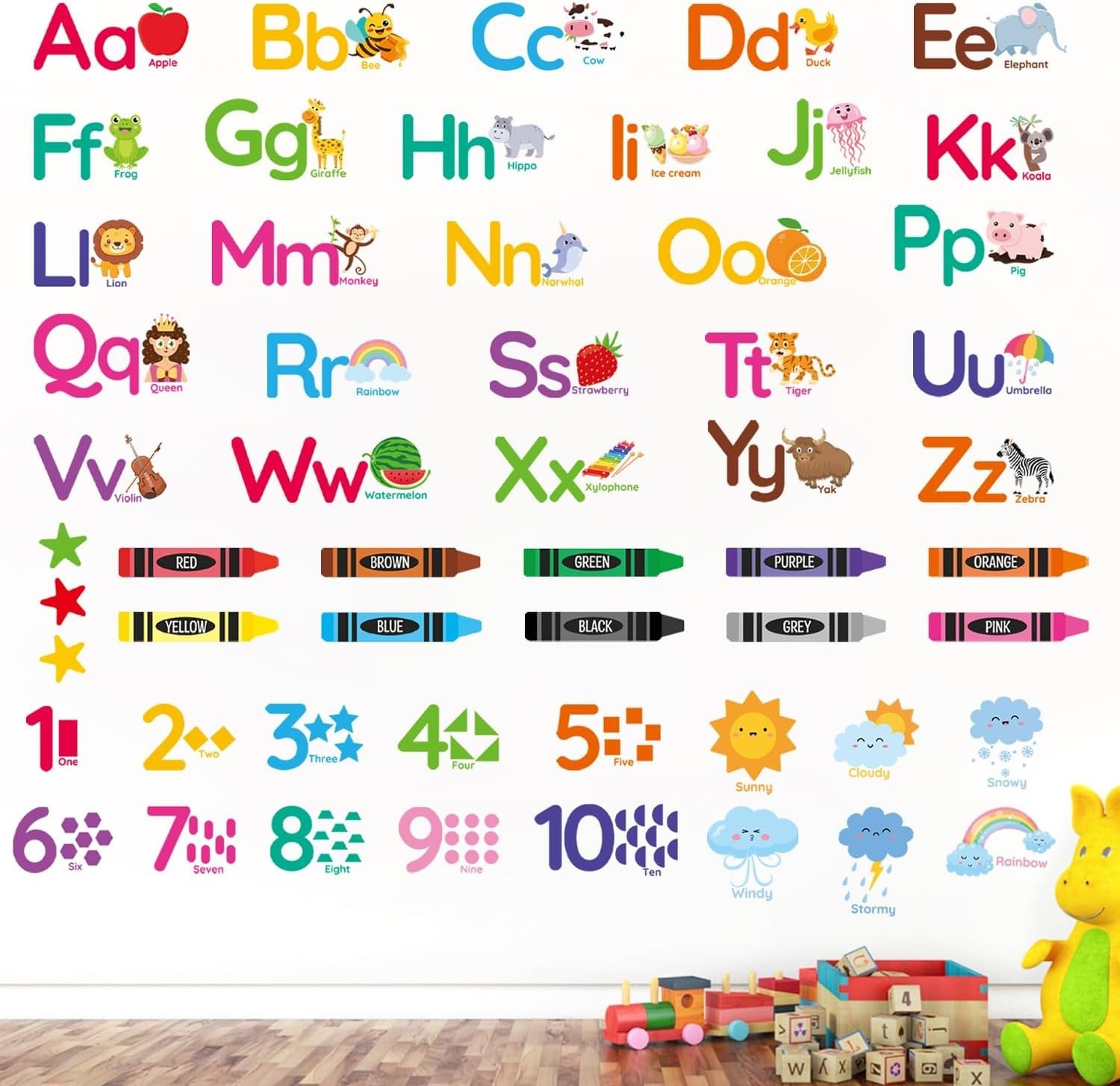Educational Wall Decals for Kids Animal Alphabet Numbers Colors Classroom Decor
