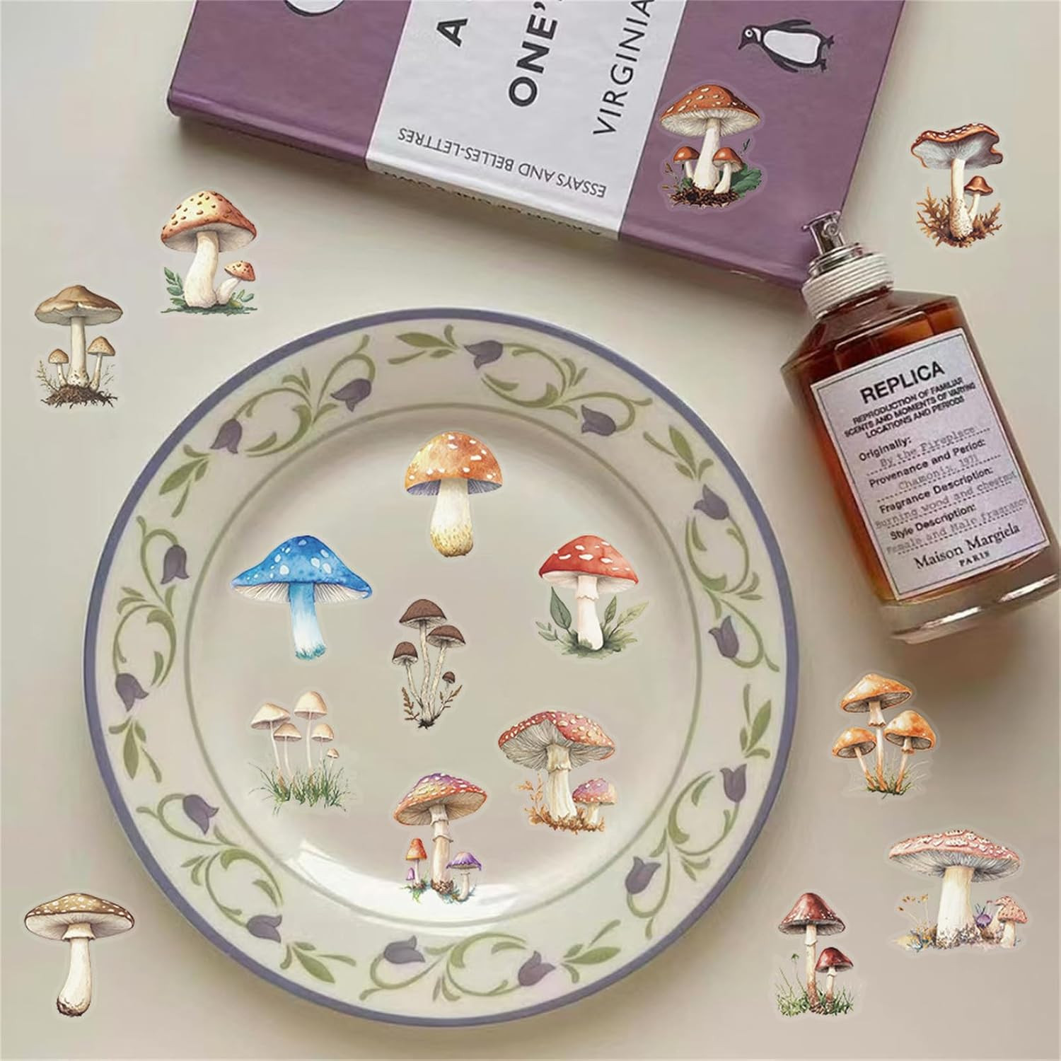 50PCS Retro Mushroom Stickers PET Transparent Stickers Nature Decals Waterproof