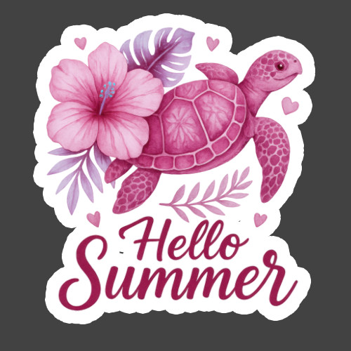 Sea Turtle Sticker Vinyl Decal Hello Summer Pink Floral Ocean Cute
