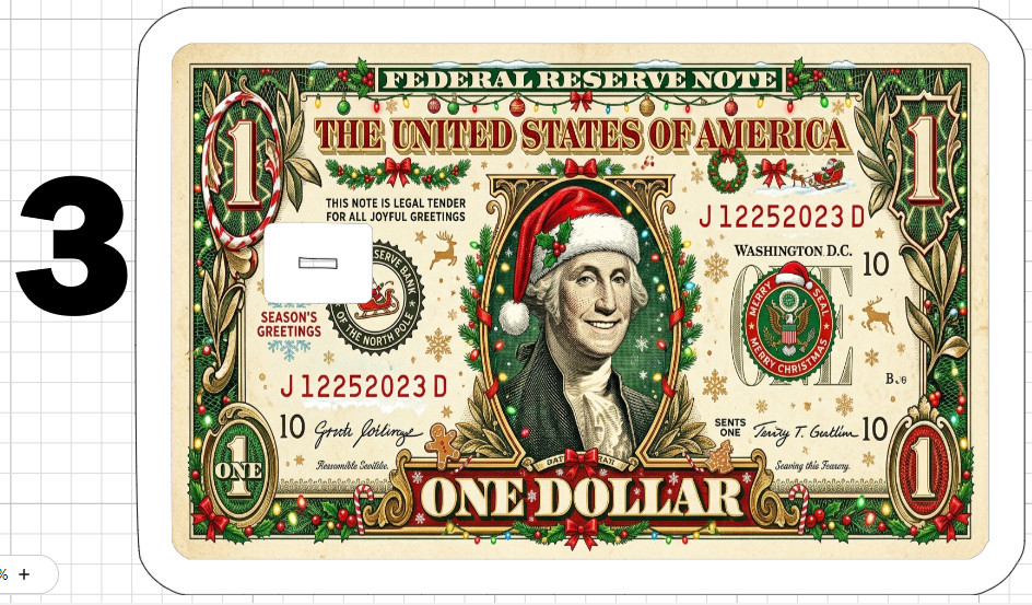 Christmas One Dollar Bill Credit Debit Card Skin ATM Sticker Gift Holiday Santa