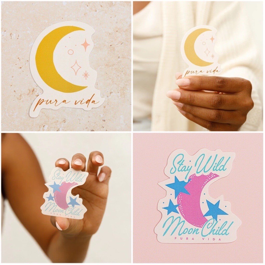 Pura Vida Bracelets 2 PCS Moon Sparkle & Stay Wild Moon Child Sticker Set New