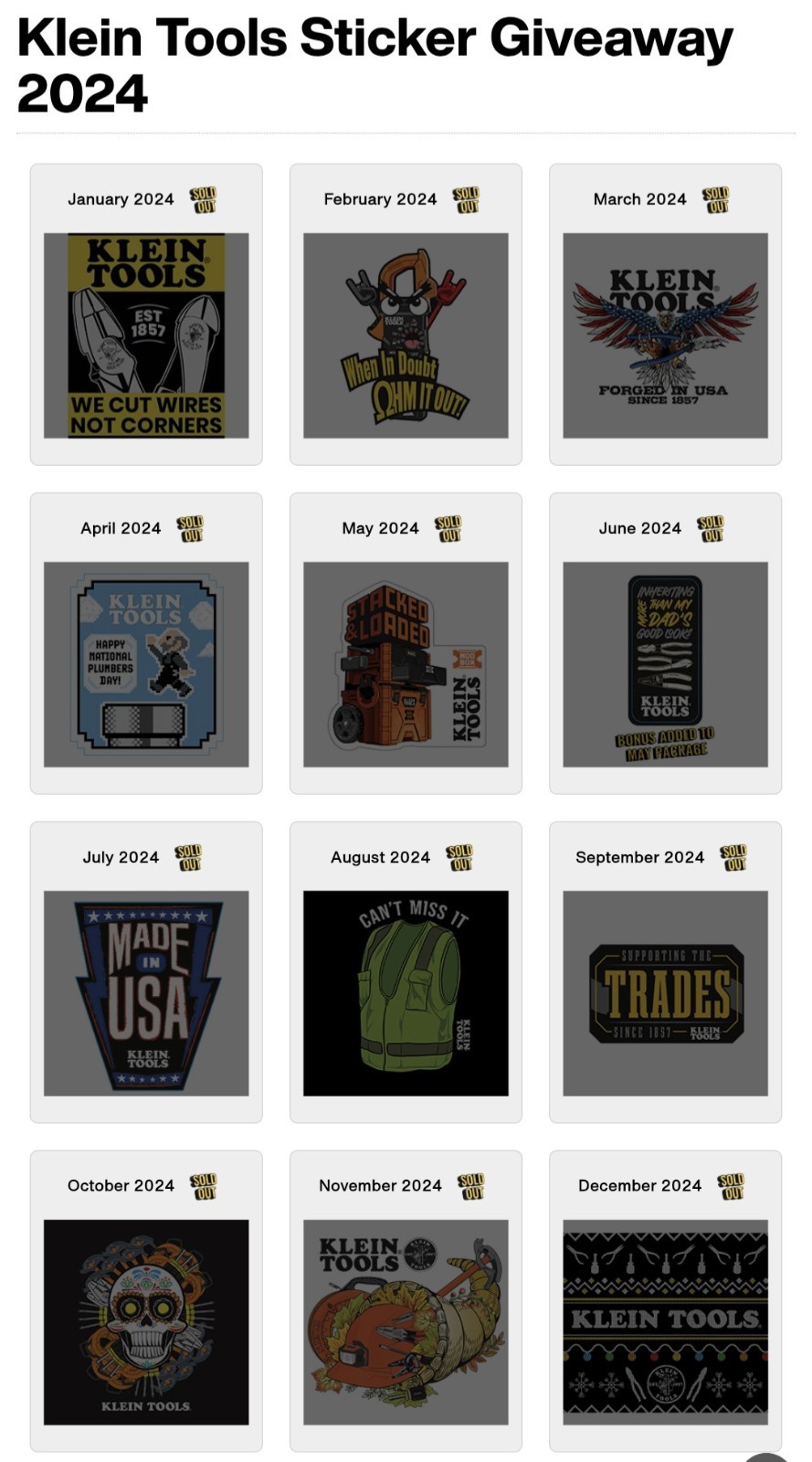 Klein Tools Tradesman Club Exclusive Giveaway Sticker January 2024