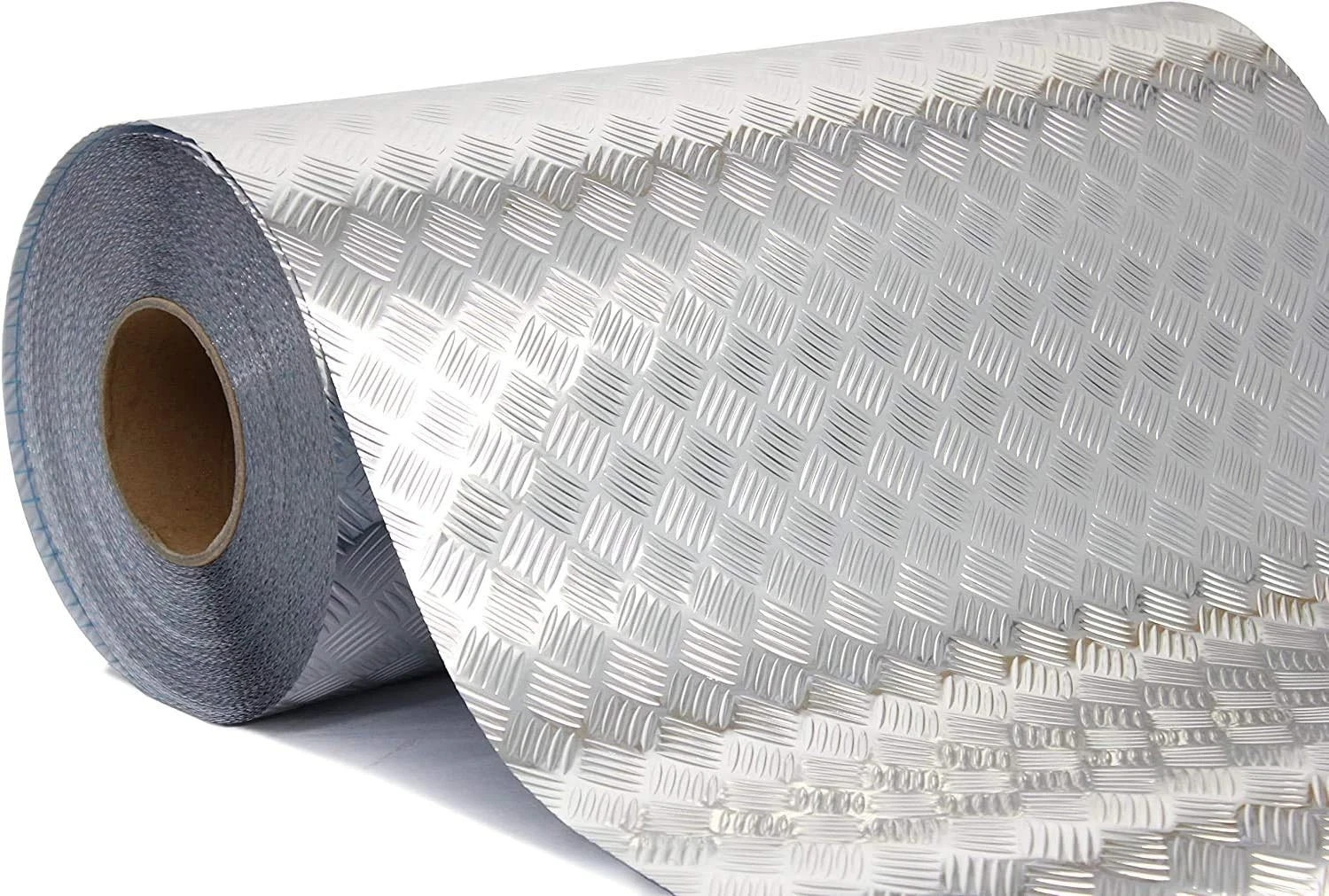 Industrial Utility Diamond Plate Metallic Chrome Finish Vinyl Wrap Silver 17.8"