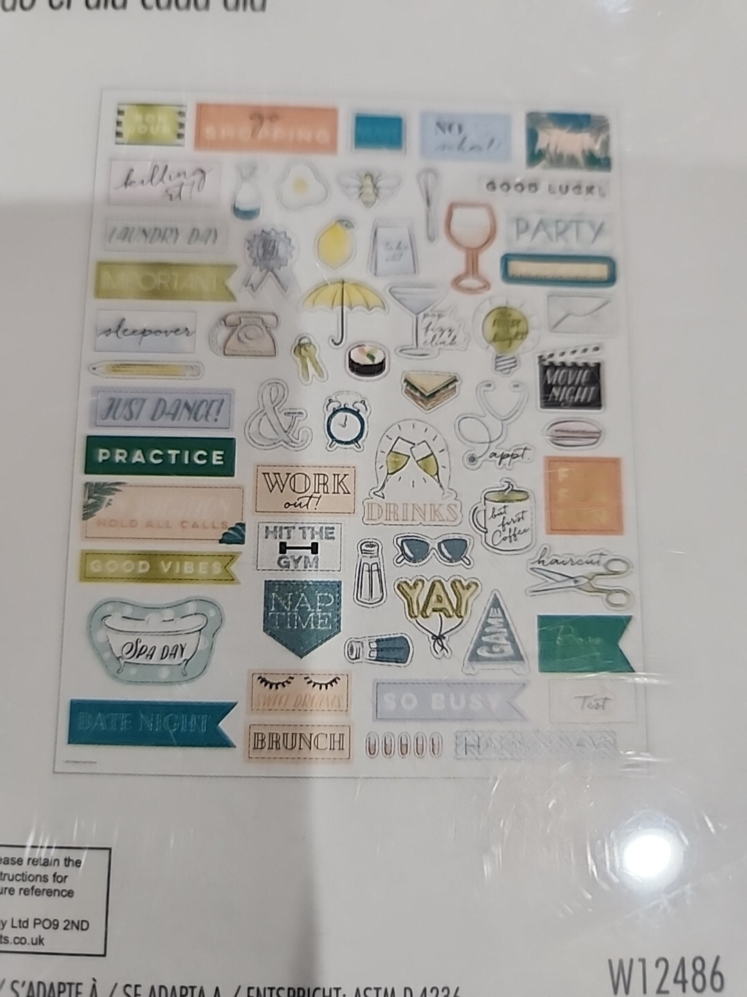 New! Wallies Wall Planner Sticker Set 63 Pieces W12486 Motivational Removable