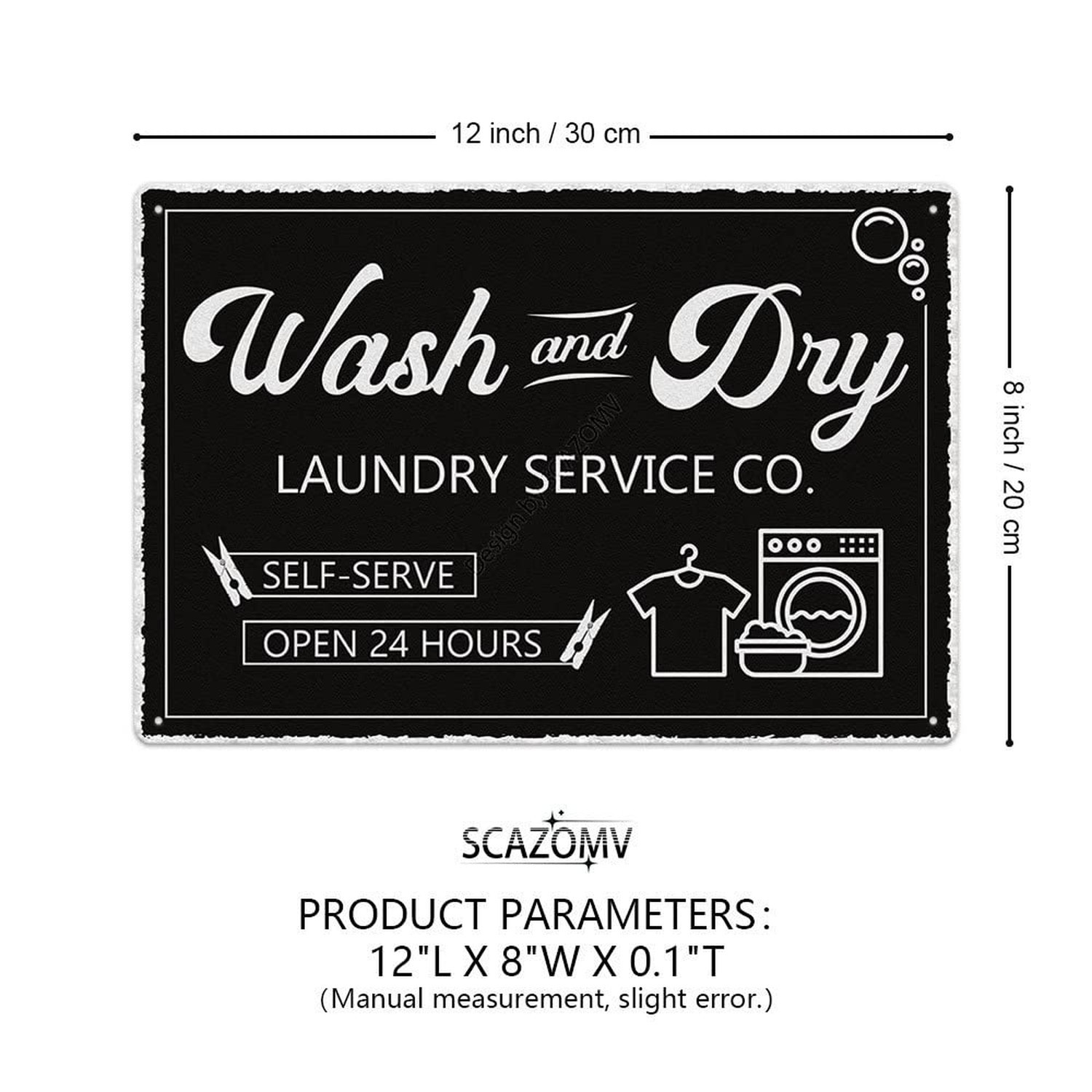 SCAZOMV Laundry Room Decor Black Sign, Wash and Dry Laundry Wall Plaque Art A…