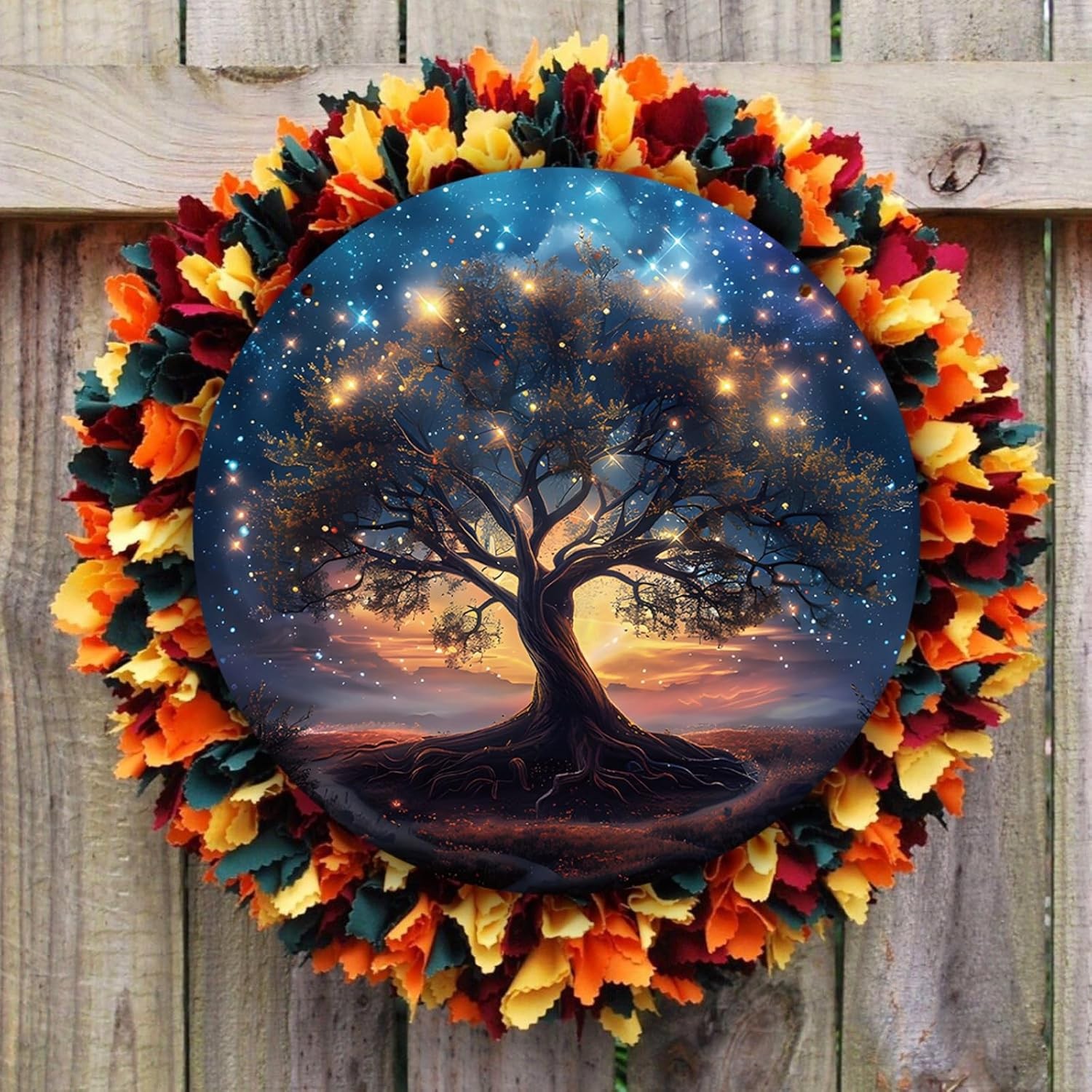 11.8 Inches Tree of Life Acrylic Window Hanging Decor Stained Glass Panels Stars