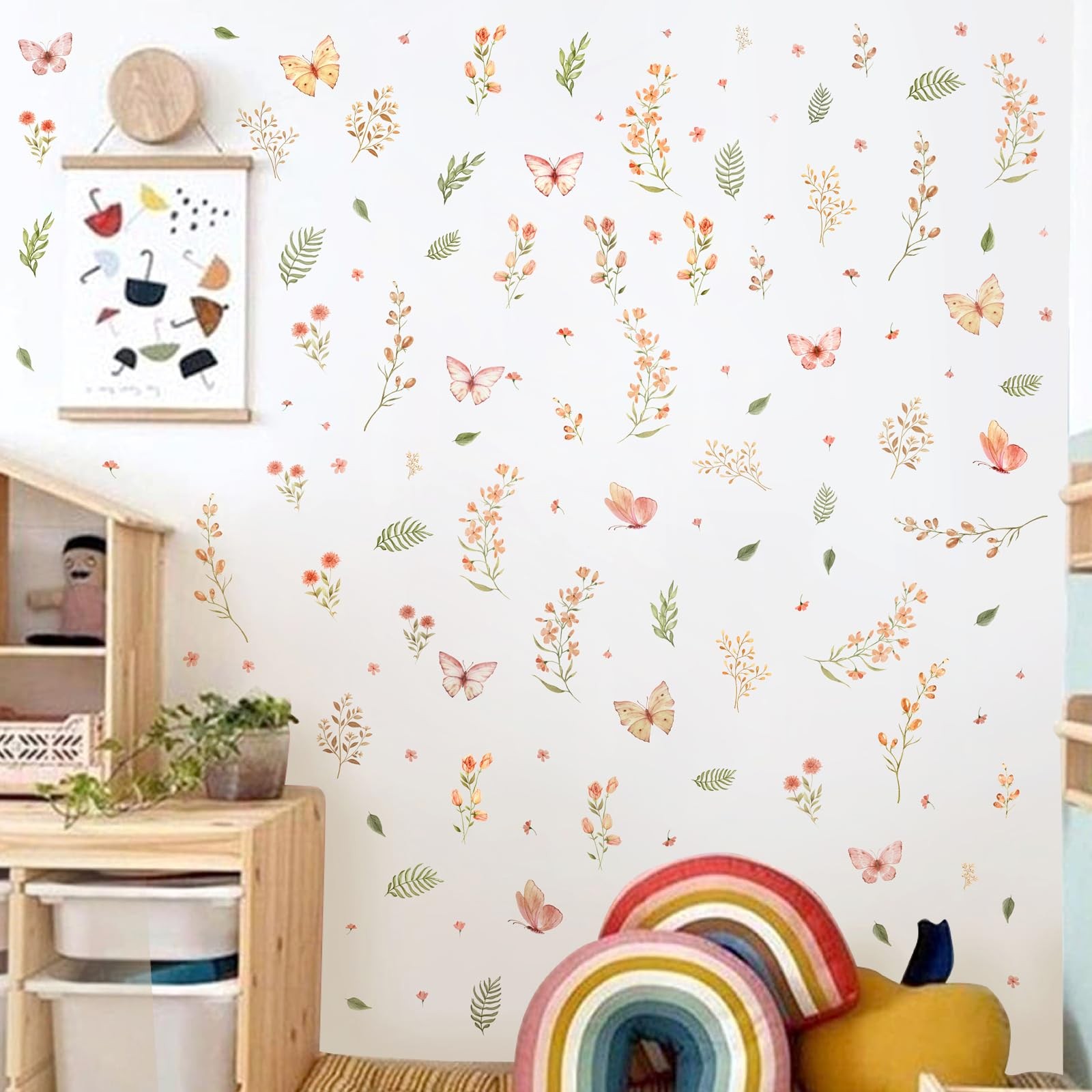 Boho Flower Wall Sticker Small Floral Wall Decals Peel and Stick Wildflower L…