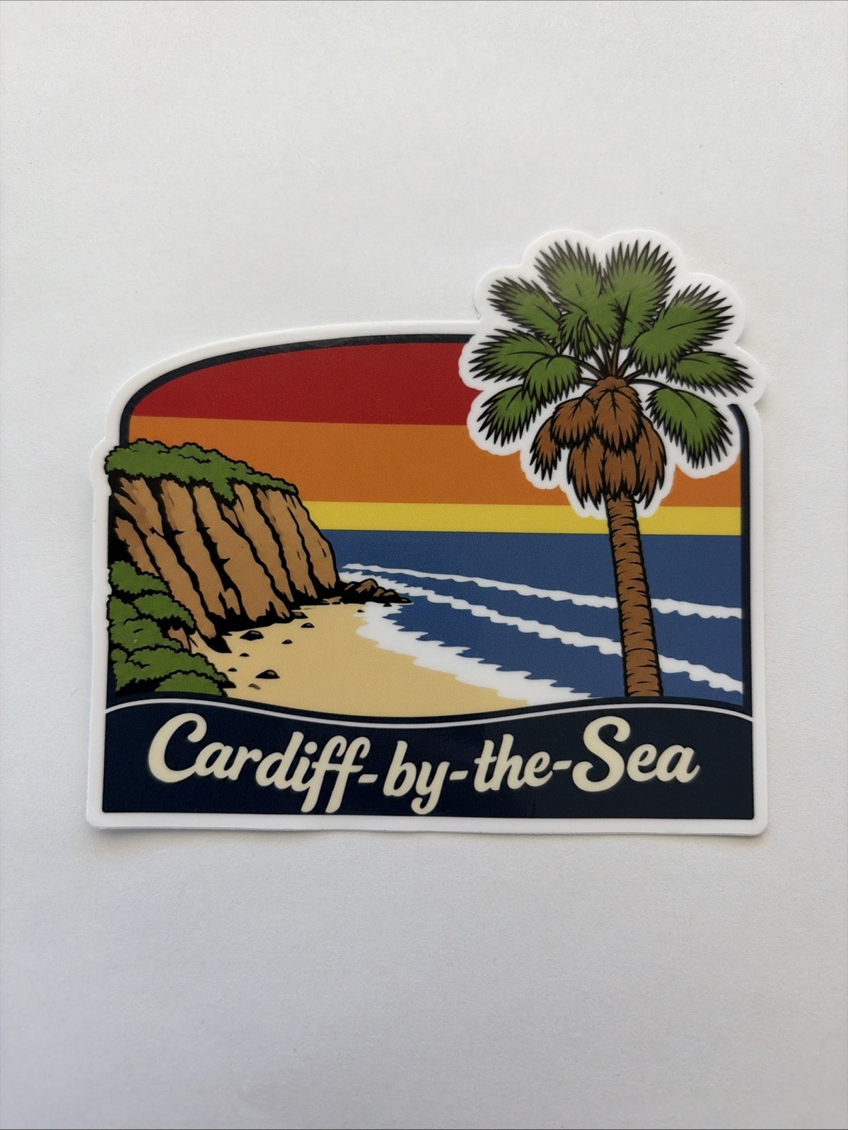 Cardiff-by-the-Sea Sticker With Retro Sunset Beach Cliff Pacific Ocean San Diego