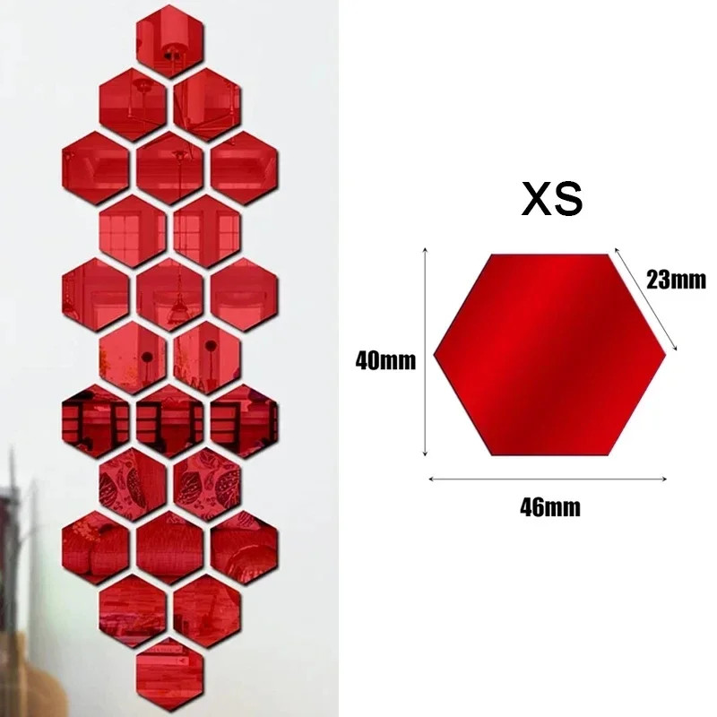 100/1pcs Hexagonal Acrylic Mirror Wall Sticker Mini Mirror Solid Paster