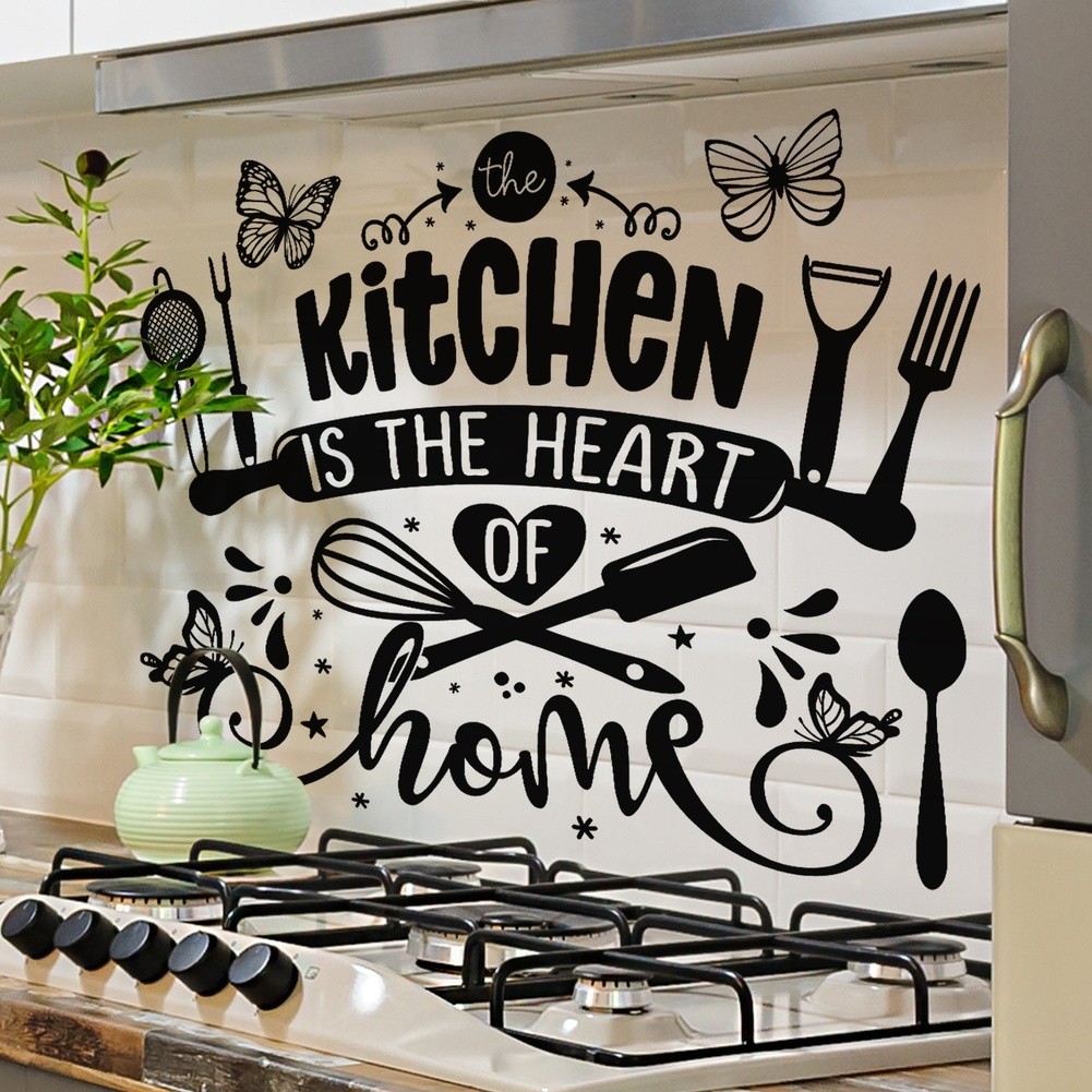 Kitchen Wall Sticker Black White Silhouette PVC for Home and Commercial Use