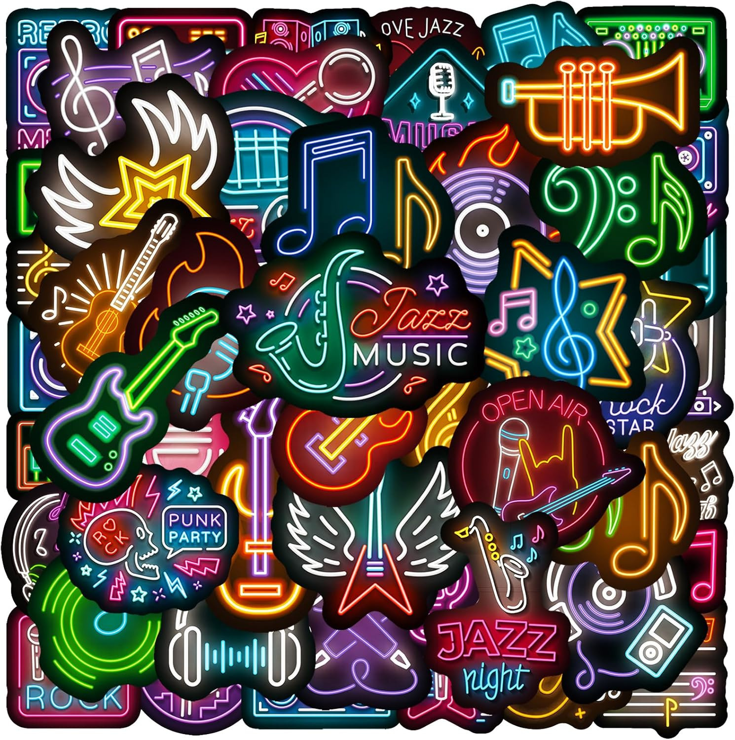 100Pcs Neon Music Waterproof Vinyl Stickers – Music Band Decor & Party Favors fo