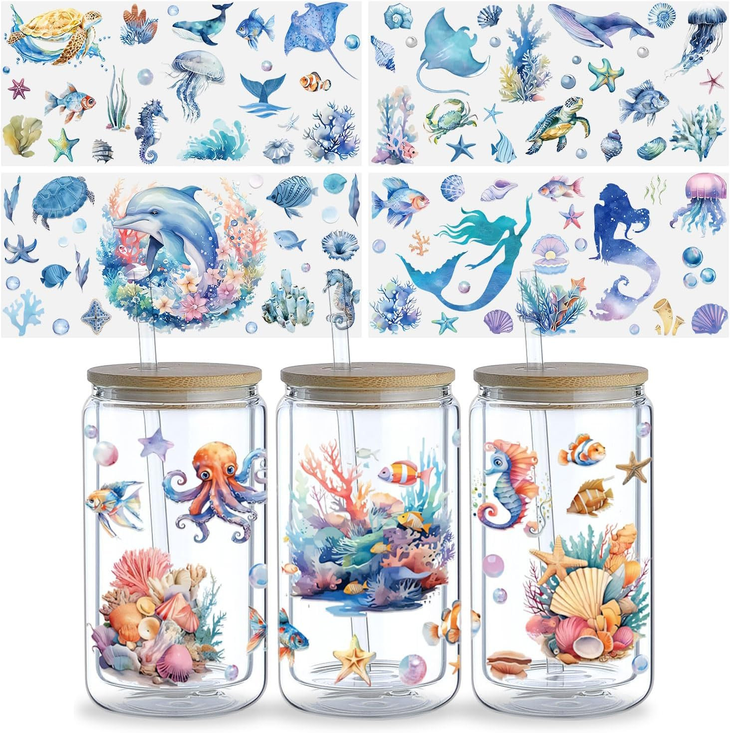 5Pcs Cartoon Animal UV DTF Transfer Stickers for Glass Cups, Waterproof Decals,