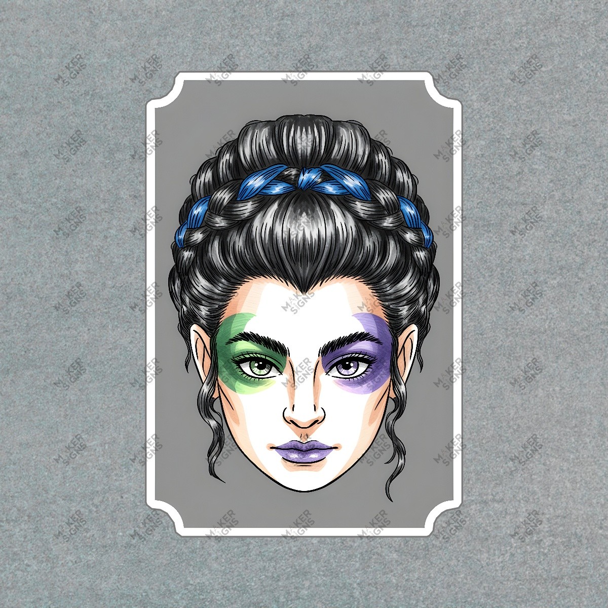 Stunning Fantasy Art Print Dual Colored Eyes & Braided Hairstyle #7753