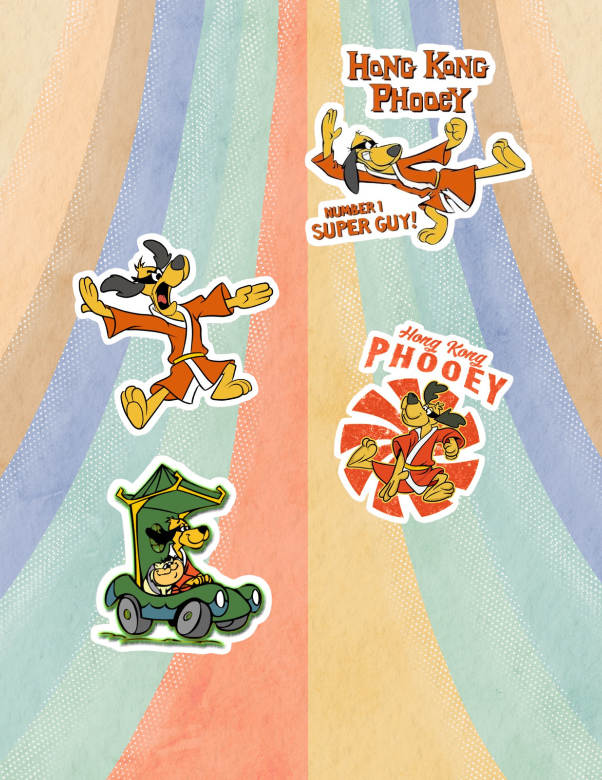 Hong Kong Phooey Retro Cartoon 4pc Sticker Pack