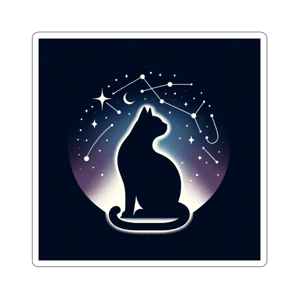 Sticker Minimalist Cat Cosmic Art Elegant Design 2×2 3×3 4×4 6×6 Black Cat