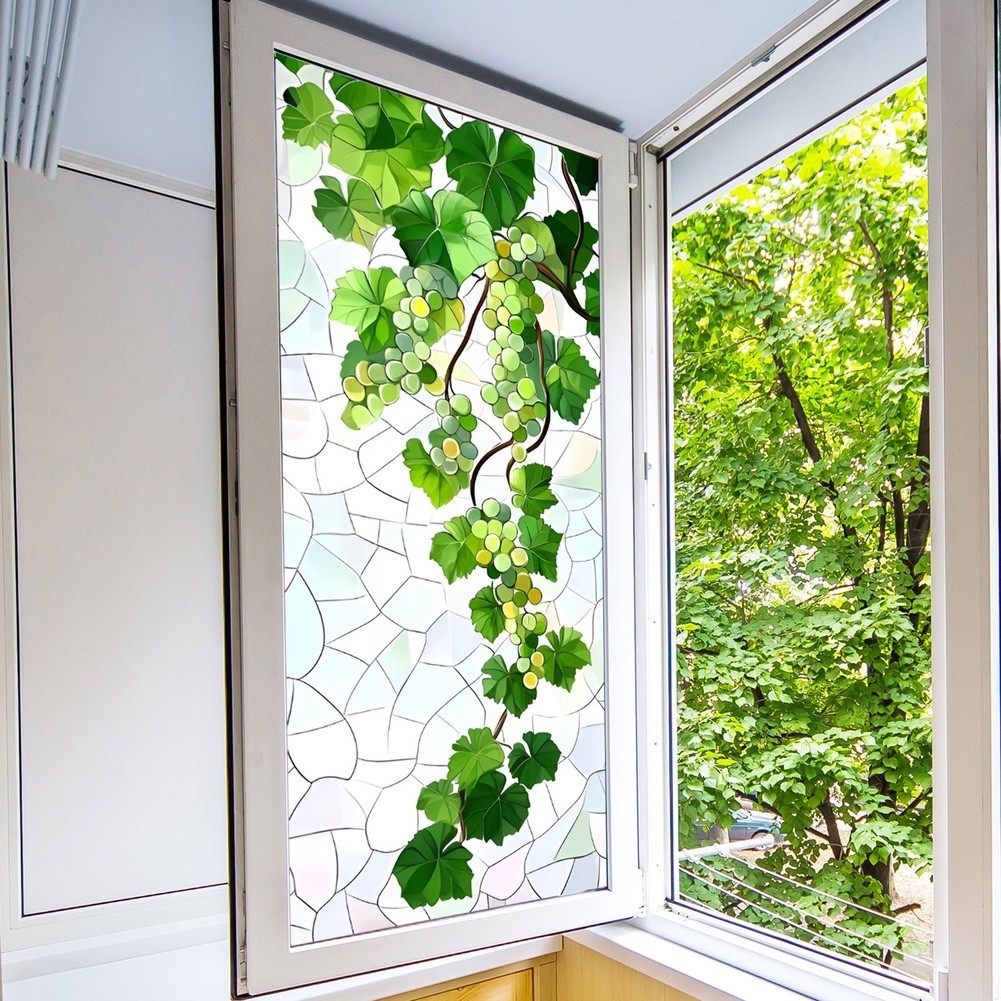 Window Film Elegant Foliage Design PVC Static Cling for Residential Use