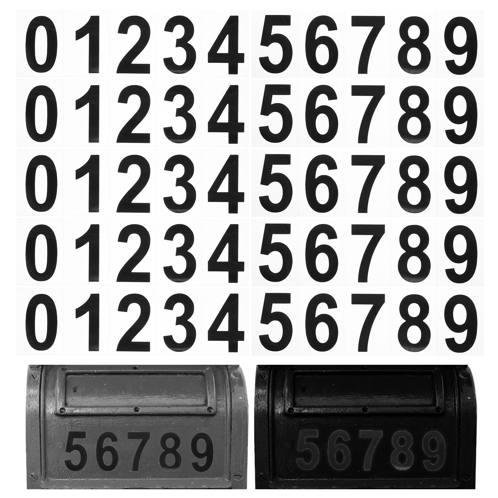 Reflective Mailbox Numbers, 5 Sets 2 Inch Waterproof Black Numbers Stickers