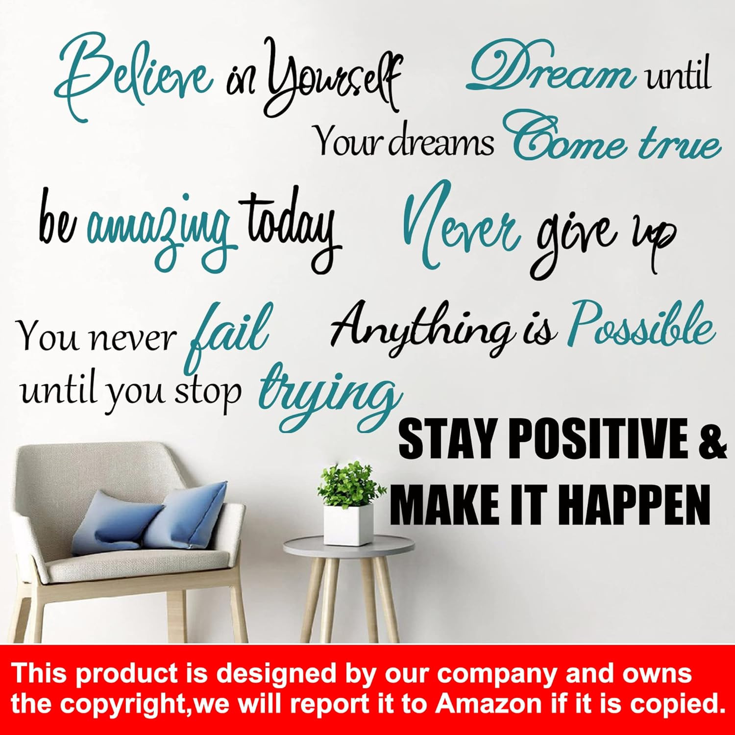 Inspirational Quotes Motivational Sayings Vinyl Peel & Stick Wall Decals for Wom