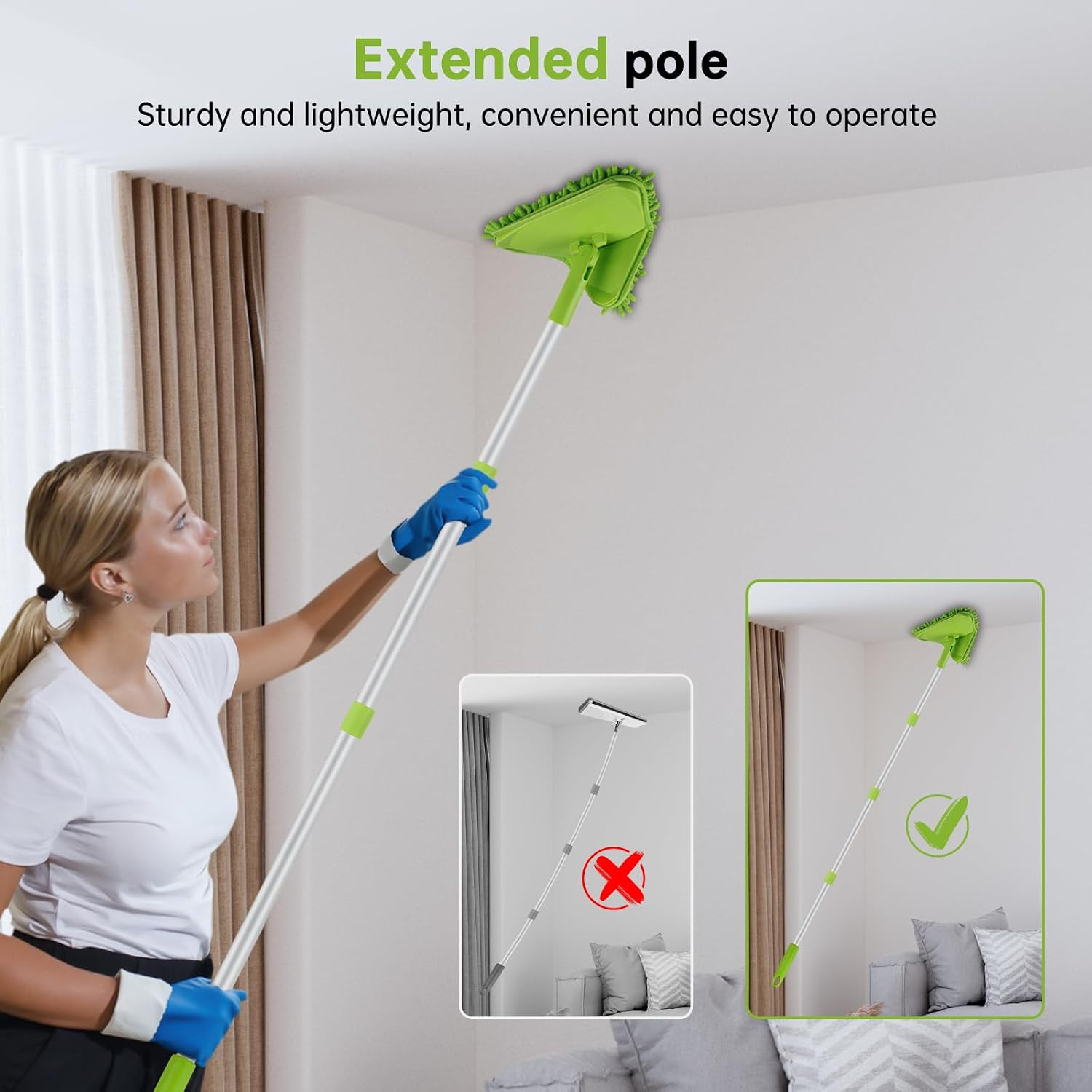 Wall & Baseboard Cleaner Mop Tool with 82" Long Handle, 360 Degree Rotating 3-I