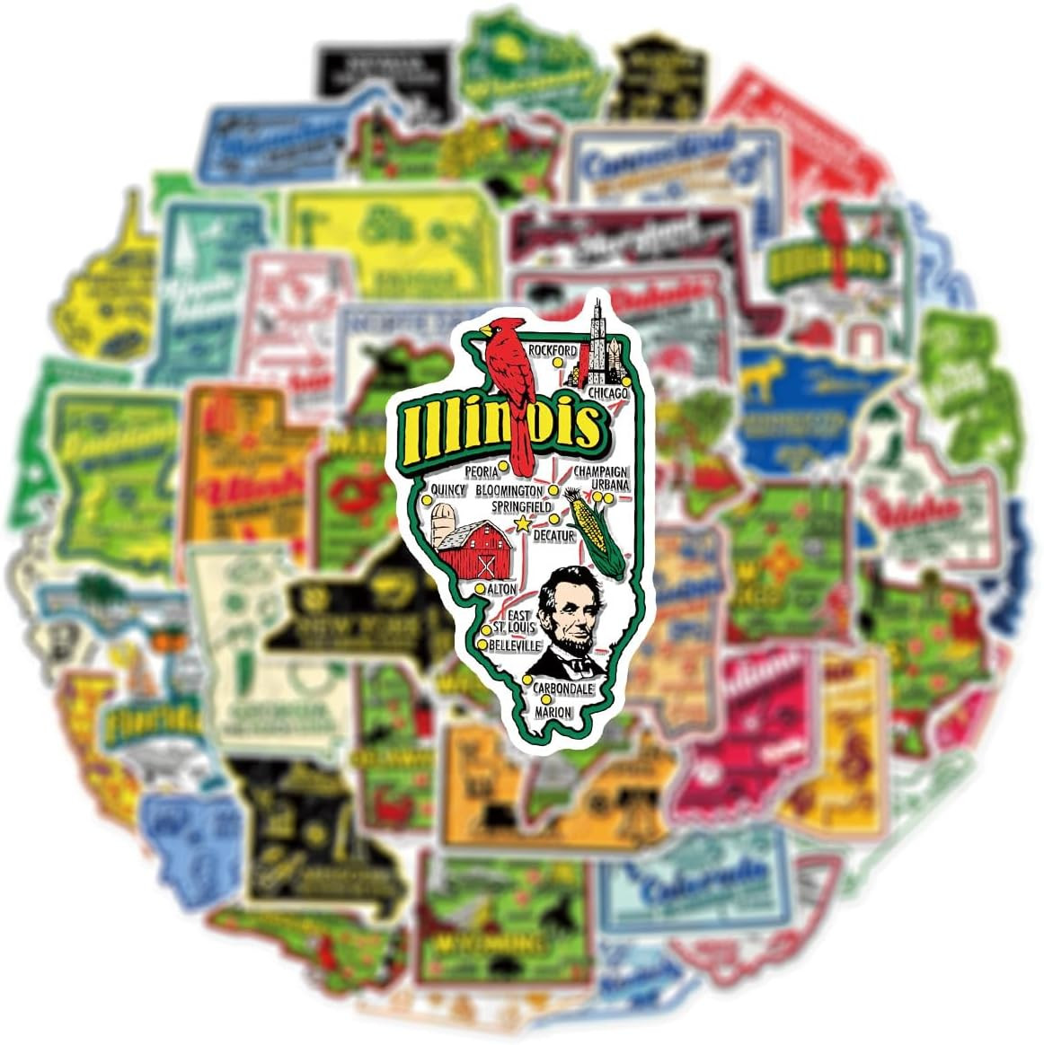 50Pcs United States Map Stickers – Waterproof Vinyl Removable No Residue Sticker
