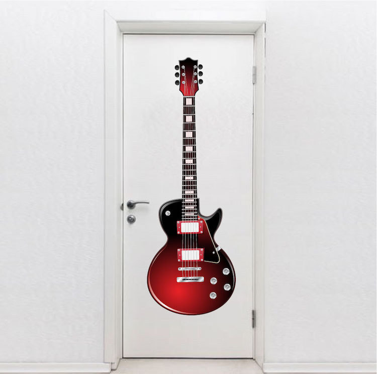 Red Electric Guitar Wall Decal Music Instrument Musician Acoustic Vinyl Art, a72