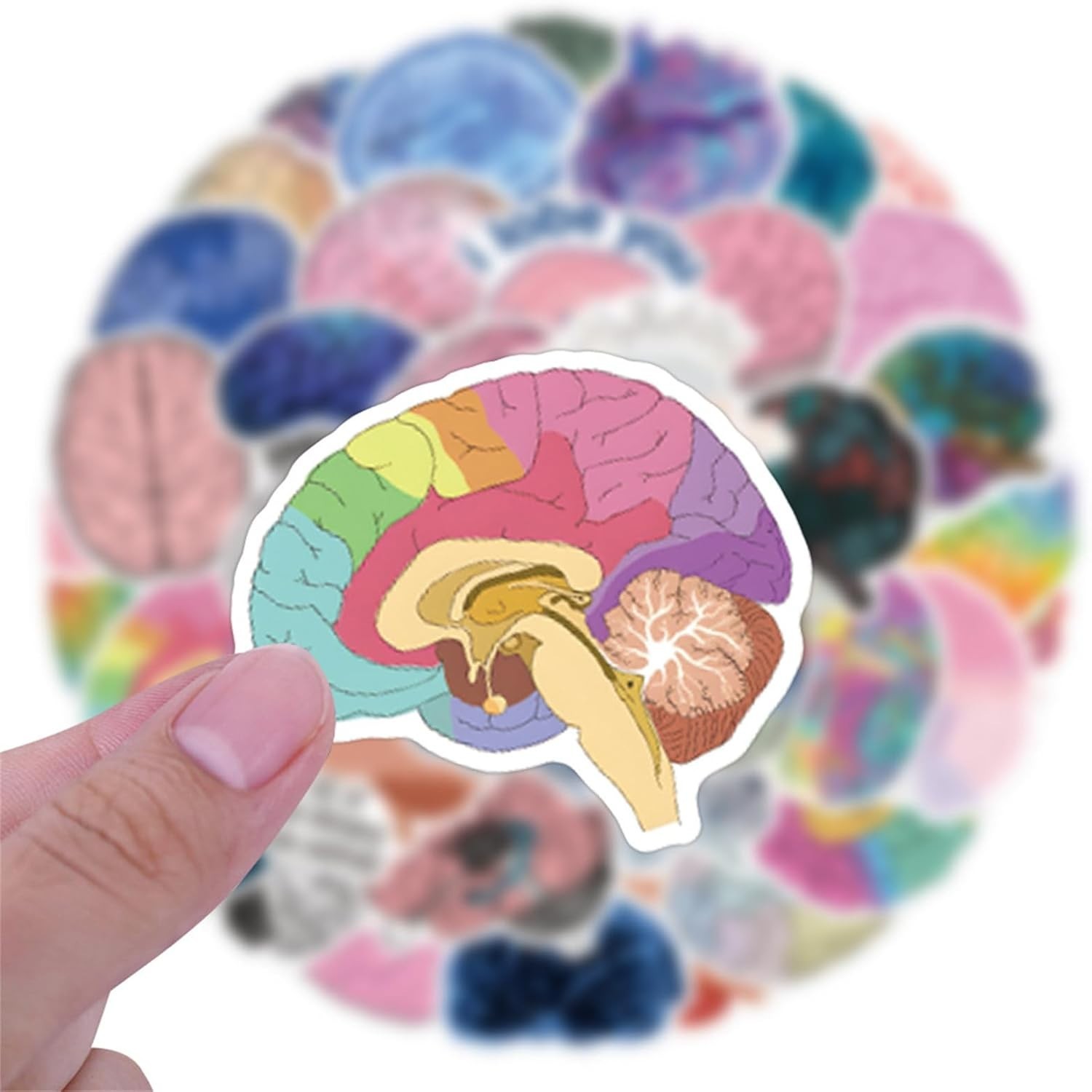 50PCS Brain Stickers Bulk, Cartoon Vinyl Waterproof Decals