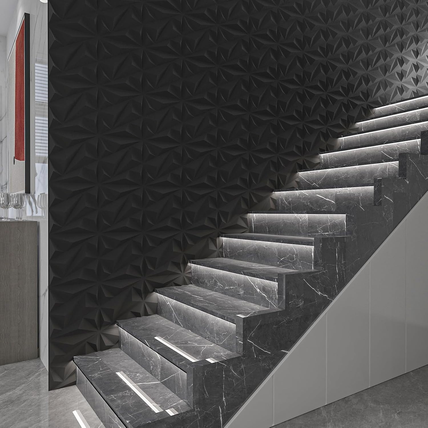 DIY 3D Diamond Wall Panels Set – 33 Elegant Black Vinyl Sheets for Any Room