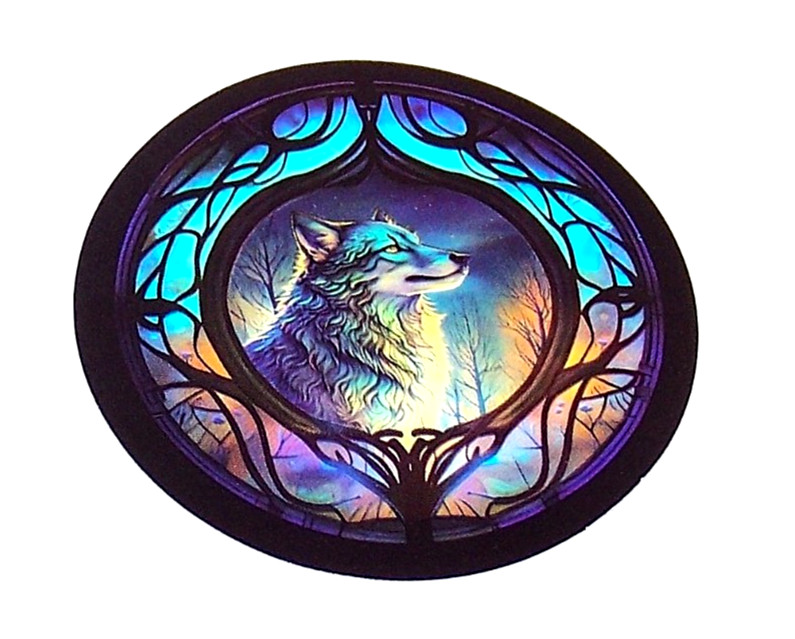STAINED GLASS – Die Cut Sticker Decal Stained Glass Winter Wolf