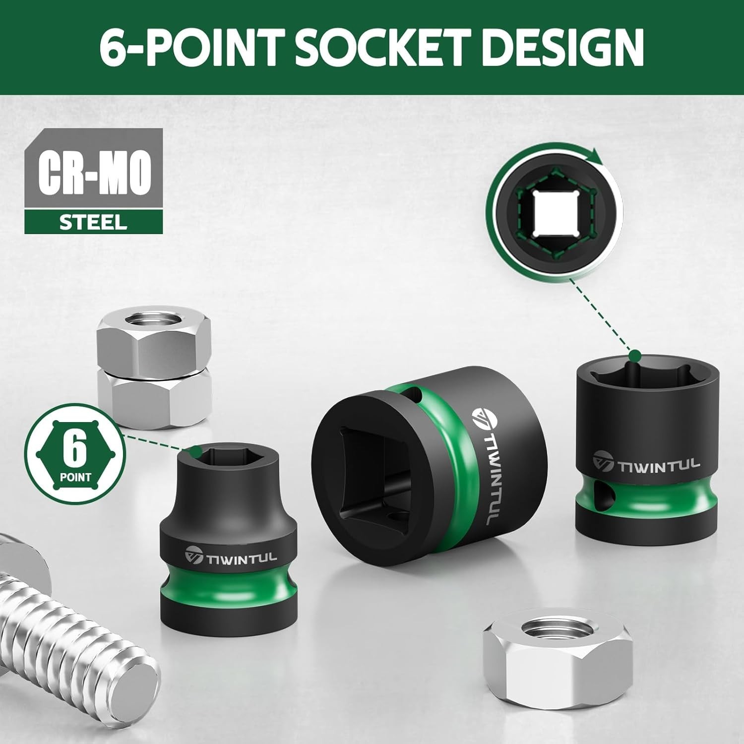 "16-Piece 1/2" Drive Shallow Impact Socket Set, 8-24mm, Metric, 6-Point for Auto