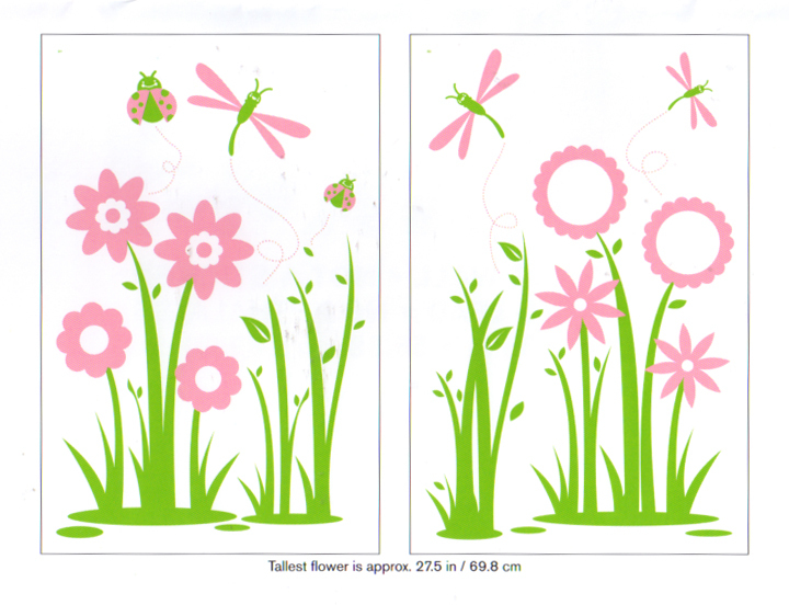 Pink Daisy Flower Dragonfly Ladybug Girl Wall Decal Applique Art Sticker Mural