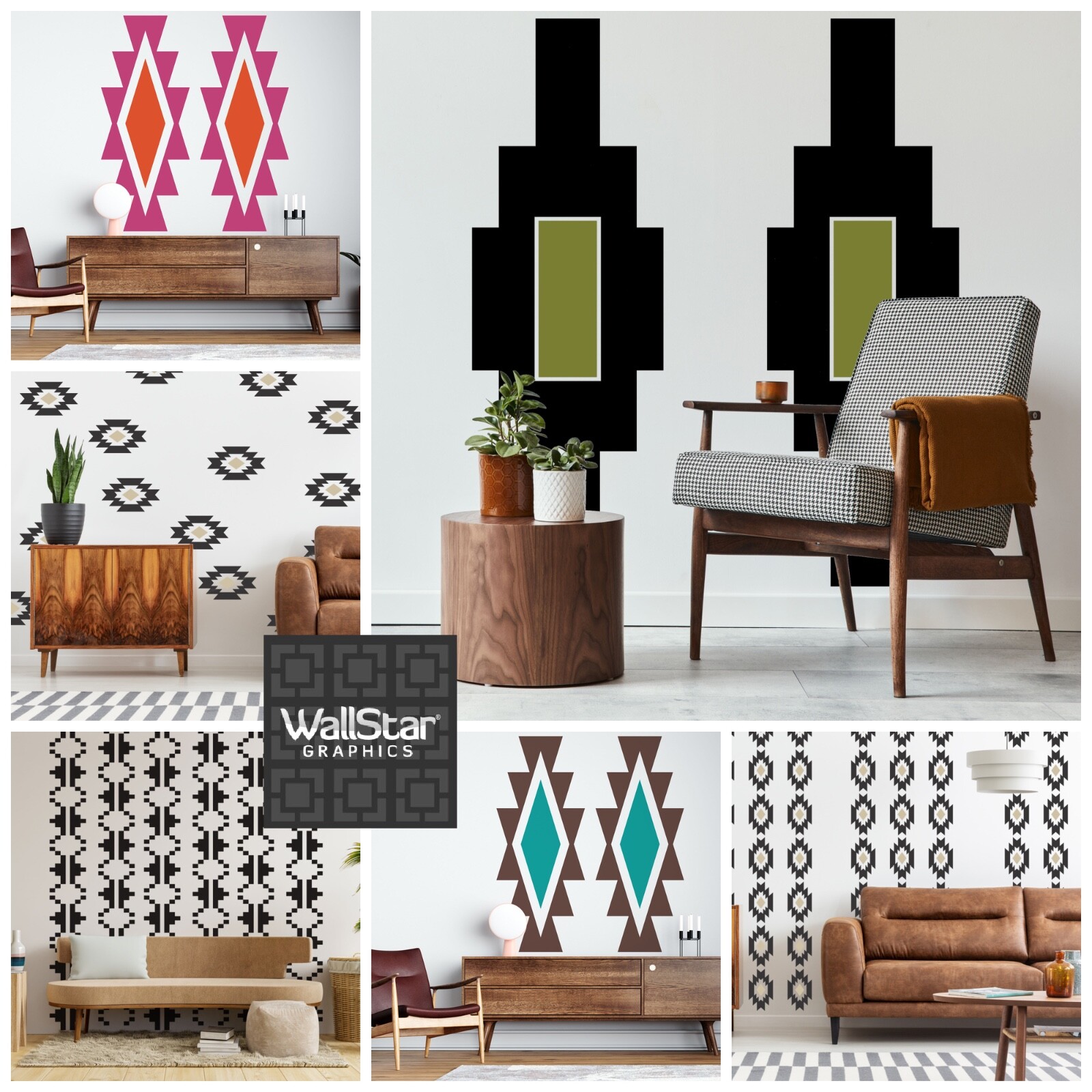 Modern Southwestern Wall Decals, Geometric Aztec Pattern Decal, Boho Western