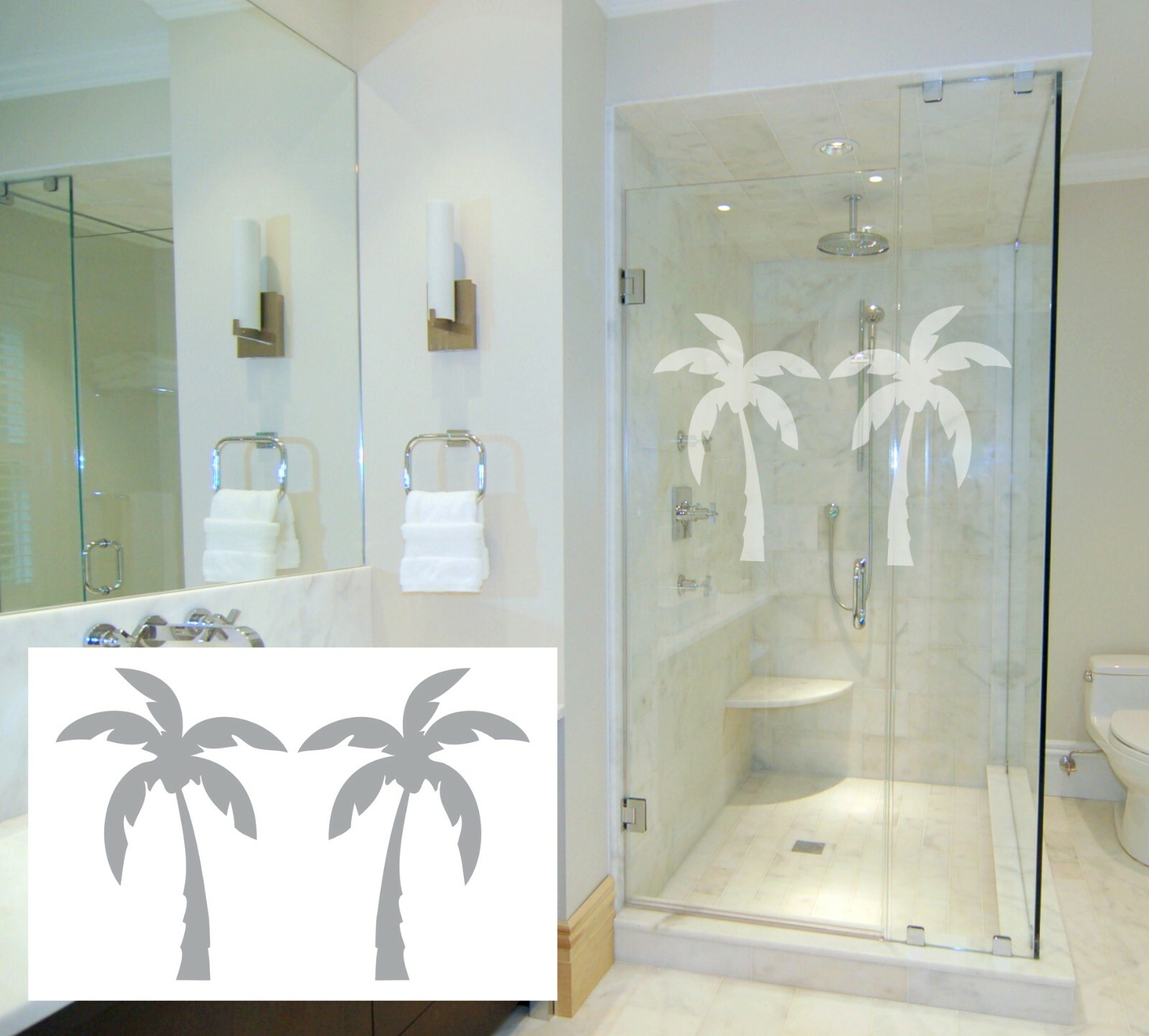 2 Stylized Palms 18" x 27" – Etched Glass Decals – For Shower Doors, Windows